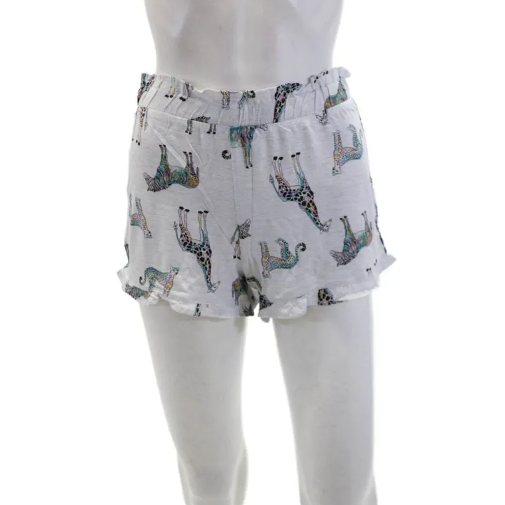 Emerson Road Womens Animal Print Ruffle Crew Neck Sleep Pajama Set Gray Size S